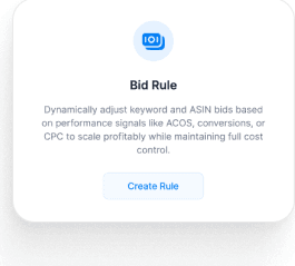 Bid Rule card for adjusting keyword and ASIN bids automatically