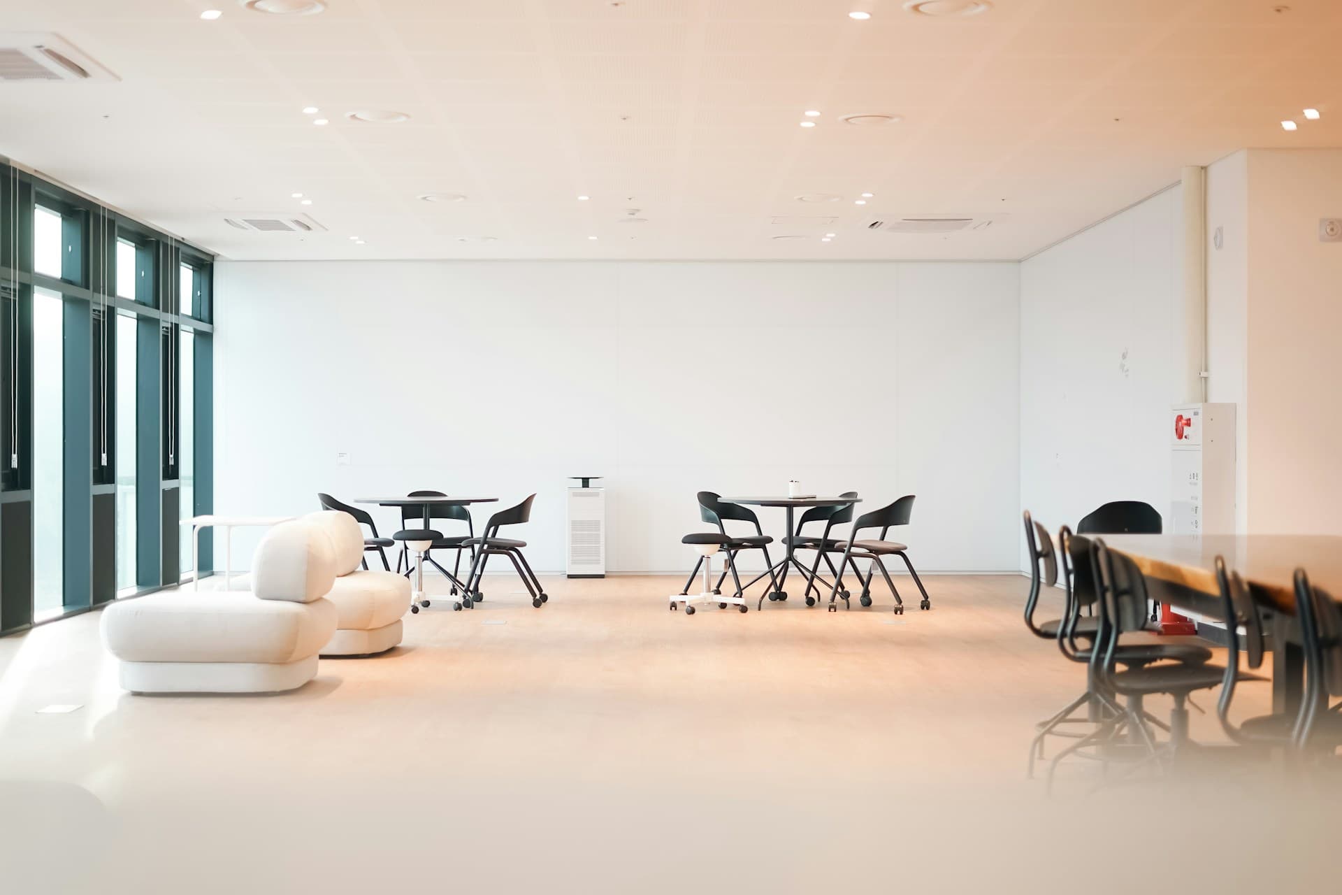 Modern office lounge space with seating